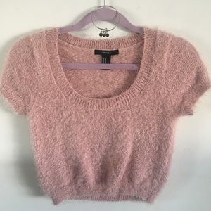Pink fuzzy crop top